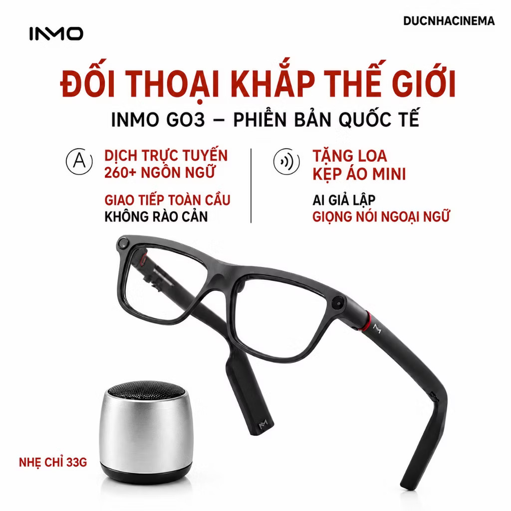 Kính AI INMO GO 3 Phiên Bản Quốc Tế Dịch Thuật, Nhắc chữ, ChatGPT Gemini | chụp ảnh | Hàng chính hãng NK, BH 12 tháng - Đức Nhã Shop