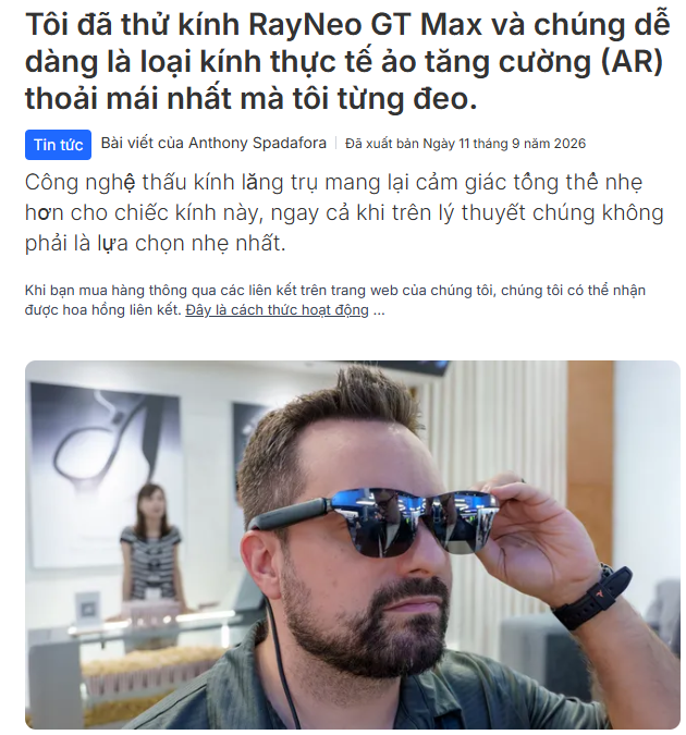 Đánh giá kính AR RayNeo từ Tom's Guide